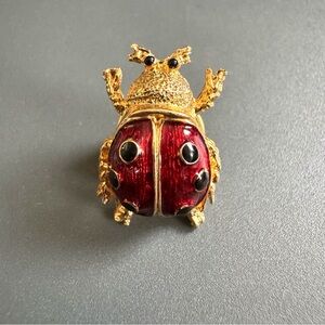 Vintage Gold Tone Red Enamel Mini Ladybug Pin Figural Insect Brooch Whimsical